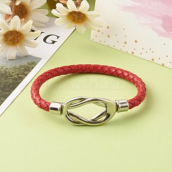 編みこみの模造牛革レザーコードブレスレット  304ステンレススチール製マグネット留め具  レッド  8.07インチ（20.5cm）&nbsp;BJEW-JB06445-01