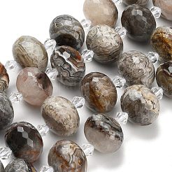 天然メキシコ瑪瑙ビーズ連売り  ロンデル  多面カット  ガラスビーズ  18x13mm  穴：1.4mm  約20個/連  14.25インチ（36.2cm）&nbsp;G-L642-I11-18x13mm