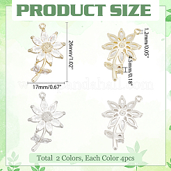 8本2色真鍮マイクロパヴェクリアキュービックジルコニアペンダント  花  ミックスカラー  26x17x4.5mm  穴：1.2mm  4個/カラー&nbsp;FIND-PH0021-01