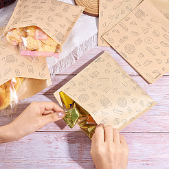 30個 3スタイル キャンディクラフト紙袋  食べ物の模様付き  長方形  小麦  15~20x17~21x0.01cm  10個/スタイル&nbsp;ABAG-TA0001-42