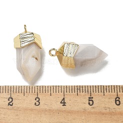 天然クレイジーアゲートファセットペンダント  ラックメッキ真鍮金具付き剣型チャーム  ゴールドカラー  21~23x9x10.5mm  穴：1.6mm&nbsp;G-G181-03G-09