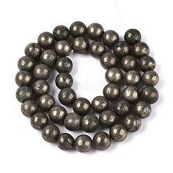 天然石パイライトビーズ連売り  ラウンド  8mm  穴：1mm  約46~47個/連  14.76~1.16インチ（37.5~38.5cm）&nbsp;X-G-S249-01-8mm