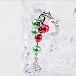 ガラスパールビーズキーホルダー  クリスマス用合金パーツ  カラフル  100mm&nbsp;KEYC-JKC00074