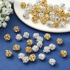 60個2スタイルの真鍮ラインストーンビーズ  ラウンド  ジュエリープロジェクト向け  ゴールデン＆シルバー  9~10x10mm  穴：1.4mm  30個/カラー&nbsp;KK-YW0004-26
