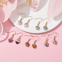 天然混合宝石ハートダングルイヤリング  金色の304ステンレススチールのイヤリング  33x10mm&nbsp;EJEW-JE05469