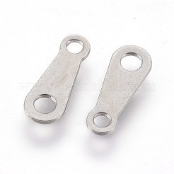 変色しにくい304ステンレススチールチェーンタブ  チェーン延長コネクター  ティアドロップ  ステンレス鋼色  10x4x0.5mm  穴：1.4mmと1.8mm&nbsp;STAS-E454-23P