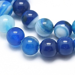 天然石縞瑪瑙/バンデットアゲートビーズ連売り  染め＆加熱  ラウンド  藤紫色  8mm  穴：1mm  約46個/連  14.9インチ（38cm）&nbsp;G-I254-03B-05
