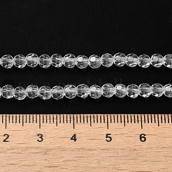 透明ガラスビーズ連売り  ファセット（32ファセット）  ラウンド  透明  4mm  穴：0.7mm  約87~93個/連  32~33cm&nbsp;EGLA-A035-T4mm-D19