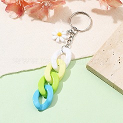 アクリルカーブチェーンキーホルダー  樹脂製デイジーチャームと鉄製キーホルダーリング付き  カラフル  12.8~13cm&nbsp;KEYC-JKC00633-02