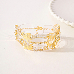 女性用中空真鍮フラットラウンドワイドリンクブレスレット  ゴールドカラー  内径：7-1/4インチ（18.5cm）&nbsp;ZY6006