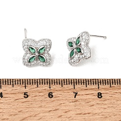 真鍮製マイクロパヴェキュービックジルコニアスタッドピアス  パヴェクラスターイヤリング  花  鉛フリー＆カドミウムフリー  ラックめっき  長持ちメッキ  プラチナ  シーグリーン  15.5x15.5mm&nbsp;KK-CBA8324-25P-03