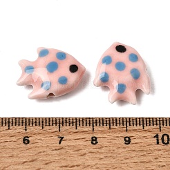 手作りの陶器ビーズ  点のある魚  手描き  ピンク  18x21x7mm  穴：2mm&nbsp;PR-Z001-02G