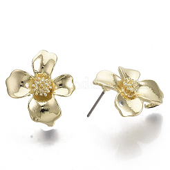 合金製スタッドピアスパーツ  ループとスチールピン付き  花  ライトゴールド  20x18mm  穴：4mm  ピン：0.7mm&nbsp;X-PALLOY-N150-55