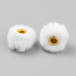 模造ミンクファーヨーロッパビーズ  大穴ビーズ  合金コアで  ロンデル  ホワイト  20x12.5mm  穴：4mm&nbsp;FIND-WH0148-423R