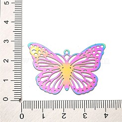 304ステンレススチールマルチ連リンク  エッチングされた金属装飾  蝶  虹色  26x38x0.3mm  穴: 1.4 ミリメートルと 1.2 ミリメートルと 0.1 ミリメートル&nbsp;STAS-B051-01RC-02