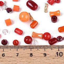 焼付塗装ガラスシードビーズ  ジュエリー作りのための  混合図形  レッド  2.5~7x4~7x1.8~10mm  穴：0.8~2mm  約3000個/ポンド&nbsp;GLAA-SZC0007-04B