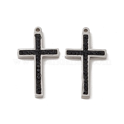 ステンレスペンダント201個  ジェットラインストーンクロスチャーム  ステンレス鋼色  21x11.5x2mm  穴：1mm&nbsp;STAS-J401-VC644