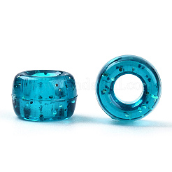透明プラスチックビーズ  グリッターパウダー付き  バレル  ダークシアン  9x6mm  穴：3.8mm  約1900個/500g&nbsp;KY-T025-01-B12