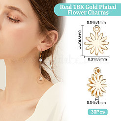 真鍮製チャーム  花  18KGP本金メッキ  10x8x1mm  穴：1mm  30個/箱&nbsp;KK-BBC0007-21