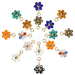 27個9色ガラスペンダント  ゴールデンメッキの合金パーツ  多面カット  花  ミックスカラー  11x10x3.5mm  穴：2.6mm  3個/カラー&nbsp;GLAA-CJ0001-83