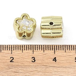 合金ビーズ  ラインストーン付き  花  ゴールドカラー  透明  10.5x10.5x12mm  穴：1.4mm&nbsp;FIND-B038-12G-02