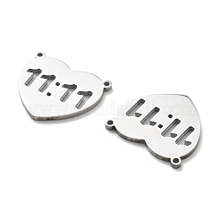 304ステンレスペンダント  ハートチャーム  11:11の数  17.5x20x1.5mm  穴：1.2mm&nbsp;STAS-A107-01A-P