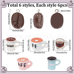 DIYジュエリー作りの発見キット  樹脂ペンダントとコーヒーカップ装飾品  ミックスカラー  16~21x14~23c6~14.5mm  穴：2mm&nbsp;DIY-SC0024-84