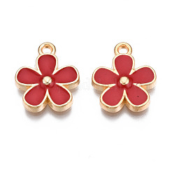 合金エナメルチャーム  カドミウムフリー＆鉛フリー  ライトゴールド  花  ファイヤーブリック  15.5x13x2.5mm  穴：1.4mm&nbsp;ENAM-Q446-007-RS