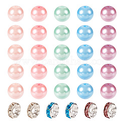 ガラスパール＆ガラスラインストーンスペーサービーズファインディングキット  ミックスカラー  8~9x3.5~9mm  穴：0.7~2mm&nbsp;DIY-TA0010-41