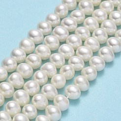 天然養殖淡水パールビーズ連売り  ラウンド  ベージュ  5~6x5.5~6.5x5.5~6mm  穴：0.7mm  約71~76個/連  14.37~14.57インチ（36.5~37cm）&nbsp;PEAR-F018-19-01