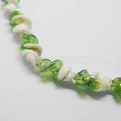 ランプワークビーズ  パールカラーのツイスト  黄緑  28x15x13mm  穴：2.5mm&nbsp;LAMP-R526-7