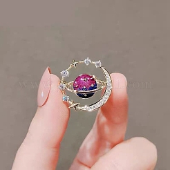 ラインストーンの惑星と星のブローチピン  バックパック服用のライトゴールド合金バッジ  サクランボ色  23x13mm&nbsp;LS-JEWB-M027-01LG-02