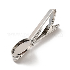 真鍮製のタイバークリップ、カボションセッティングのネクタイピン  丸型ベゼルトレイ  プラチナ  54x17.5x13.5mm  トレイ：16.1mm&nbsp;KK-A159-01P