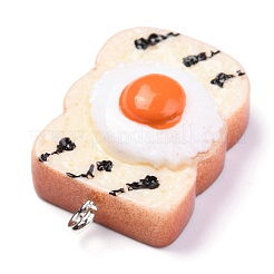 樹脂チャーム  プラチナアイアンペグベイル付き  模造食品  ポーチドエッグのトーストスライス  ナバホホワイト  28x18x10mm  穴：2mm&nbsp;RESI-O009-08A