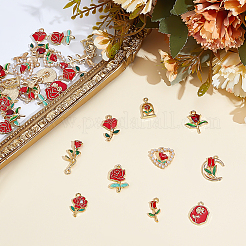 40個10スタイルアロイエナメルペンダント  花  ライトゴールド  レッド  17.5~27.5x9~18x2.5~4mm  穴：1.5~2mm  4個/スタイル&nbsp;ENAM-ME0001-59