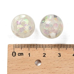 透明樹脂とスパンコールビーズ  ラウンド  多面カット  ホワイト  16mm  穴：2mm&nbsp;RESI-G110-02A