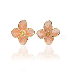 合金エナメルスタンドピアス  花  ゴールドカラー  桃パフ  25x23mm&nbsp;FS-WG082C3-04