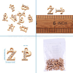合金ラインストーンチャーム  アルファベット  a～zの文字  クリスタル  ライトゴールド  12.5~13.5x5.5~12x2.5mm  穴：1.4mm  26個/セット&nbsp;ALRI-T008-01G