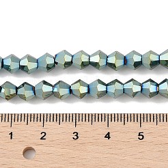 電気メッキガラスビーズ連売り  多面カット  双円錐形  メッキグリーン  6x6mm  穴：1mm  約44~47個/連  24.5~25cm&nbsp;EGLA-Q078-6mm-80