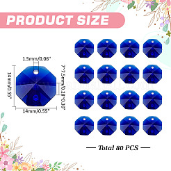 ガラス縫い付けラインストーン80個  多面カット  八角形  ブルー  14x14x7~7.5mm  穴：1.5mm&nbsp;GLAA-ME0001-15B