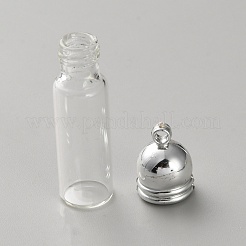 クリアガラスウィッシュボトルペンダント  合金カバー付き  コラムチャーム  プラチナ  42x11mm  穴：2.5mm&nbsp;FIND-WH0432-82C-P