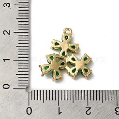 エメラルド K9 ガラス ペンダント  真鍮パーツ  クローバーチャーム  ゴールドカラー  20x18.5x3mm  穴：1.2mm&nbsp;KK-F865-08G