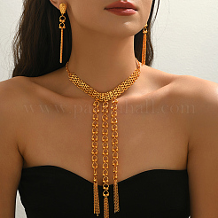 ヴィンテージ中東合金ロングタッセルネックレス＆イヤリングセット（女性用）  ゴールドカラー  ネックレス：18.90インチ（48cm）&nbsp;ES4853