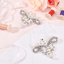 手作りクラウンアップリケ  イミテーションパールとラインストーンのビーズアップリケ  ornamnet シューズバッグ 洋服用アクセサリー  アンティークホワイト  95x110x11mm  2個/箱&nbsp;FIND-FG0002-34