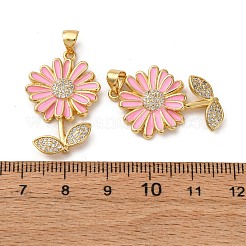 真鍮製マイクロパヴェキュービックジルコニアペンダント  花  エナメル  カドミウムフリー＆鉛フリー  ラックめっき  長持ちメッキ  18KGP本金メッキ  29x18.5x3.5mm  穴：4x5mm&nbsp;KK-D390-19G-01B