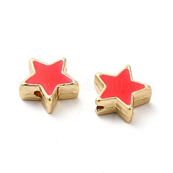 ラックメッキ合金エナメルビーズ  スター  ゴールドカラー  レッド  11x11x5mm  穴：1.6mm&nbsp;ENAM-F146-19G-04