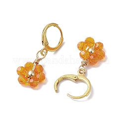 編み込み花ガラスダングルイヤリング  女性用真鍮フレンチフックピアス  ゴールドカラー  30x12.5mm&nbsp;EJEW-JE05815