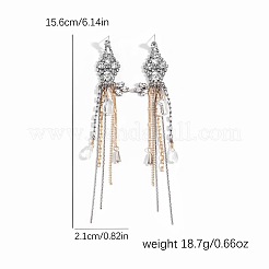 合金とクリスタルラインストーンのスタッドピアス  ガラスタッセルピアス  菱形  プラチナ·ゴールデン  156x21mm&nbsp;WG95A57-01