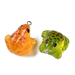 ルミナス透明レジンペンダント  カエルのチャーム  プラチナアイアンループ付き  暗闇で光る  ミックスカラー  27.5x23x15mm  穴：2mm&nbsp;RESI-F077-01P