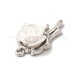 不透明樹脂ペンダント  ホワイトローズチャーム  合金パーツ  プラチナ  24.5x13x8.5mm  穴：1.6mm&nbsp;LS-FIND-I033-09P